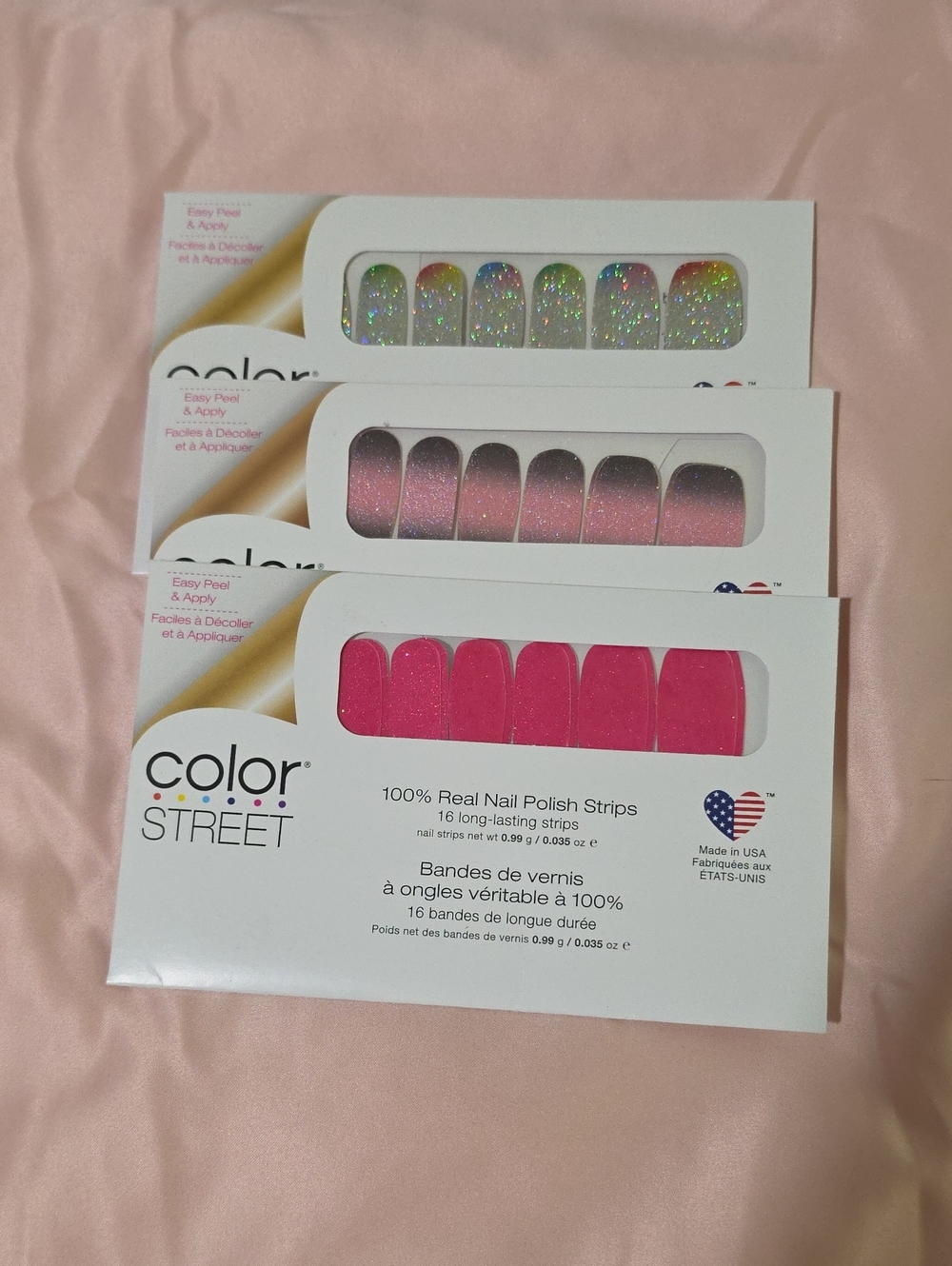 Color Street Pink & Glitter Nail Polish Strips Trio Pack